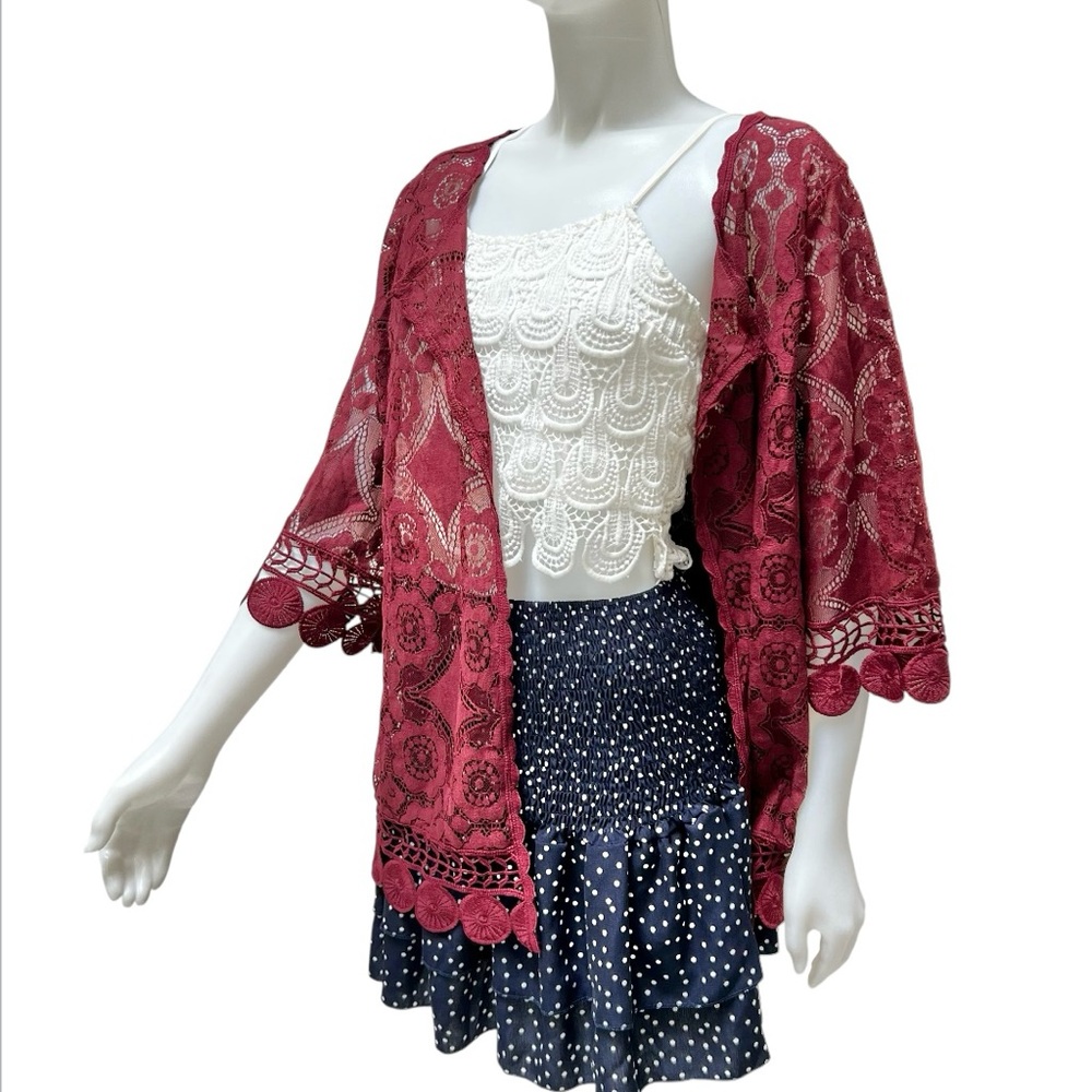 Indigo Thread Women Lace Cardigan Purple Red Romantic‎ Whimsygoth Size 1X NWOT
